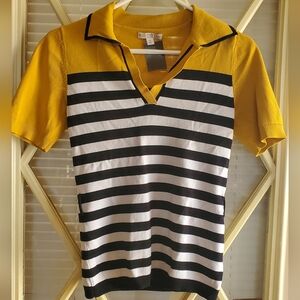New York & Company Eva Mendes Mustard, Black And White Striped Shirt